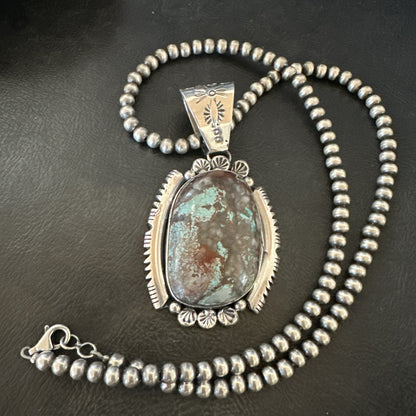 Yazzie Navajo Sterling Silver Blue Rustic Turquoise Necklace Pendant 3" 18997