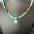 Women's Blue Kingman Turquoise Pendant Navajo Necklace 21" | Sterling Silver | Authentic Native American Handmade | 18936