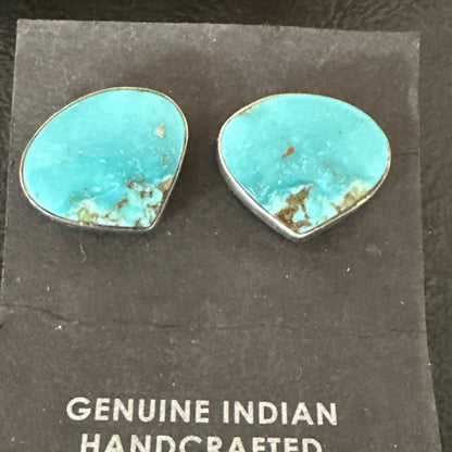 Blue Kingman Turquoise Navajo Sterling Silver Post Stud Earrings 18942