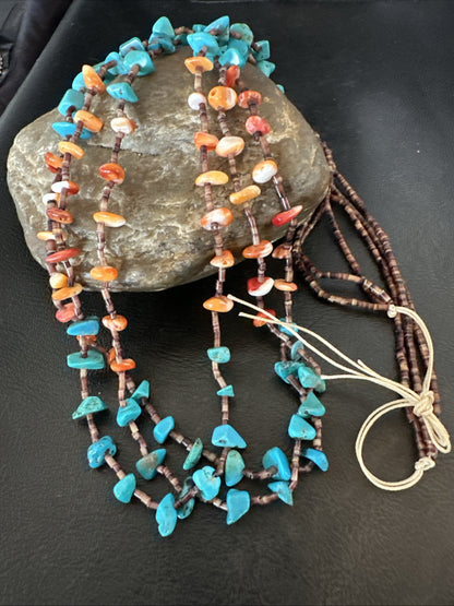 Blue Kingman Turquoise Spiny Shell 3 Strand Santo Domingo Necklace 28" 18893