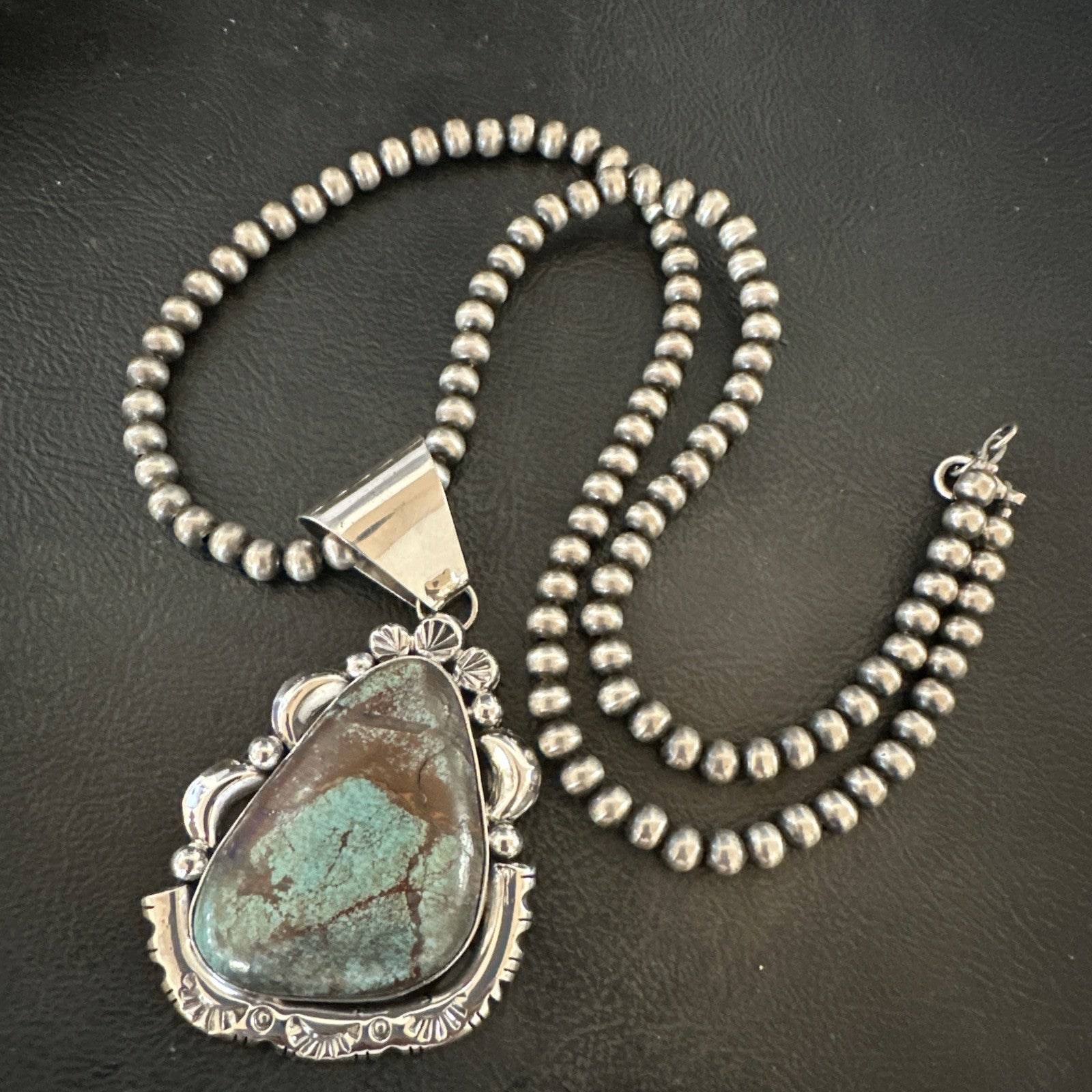 Yazzie Navajo Sterling Silver Blue Rustic Turquoise Necklace Pendant 18969