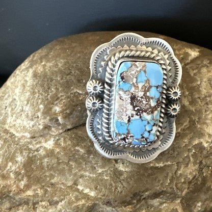 Men Women Golden Hills Turquoise Navajo Sterling Silver Ring Sz 8 18957