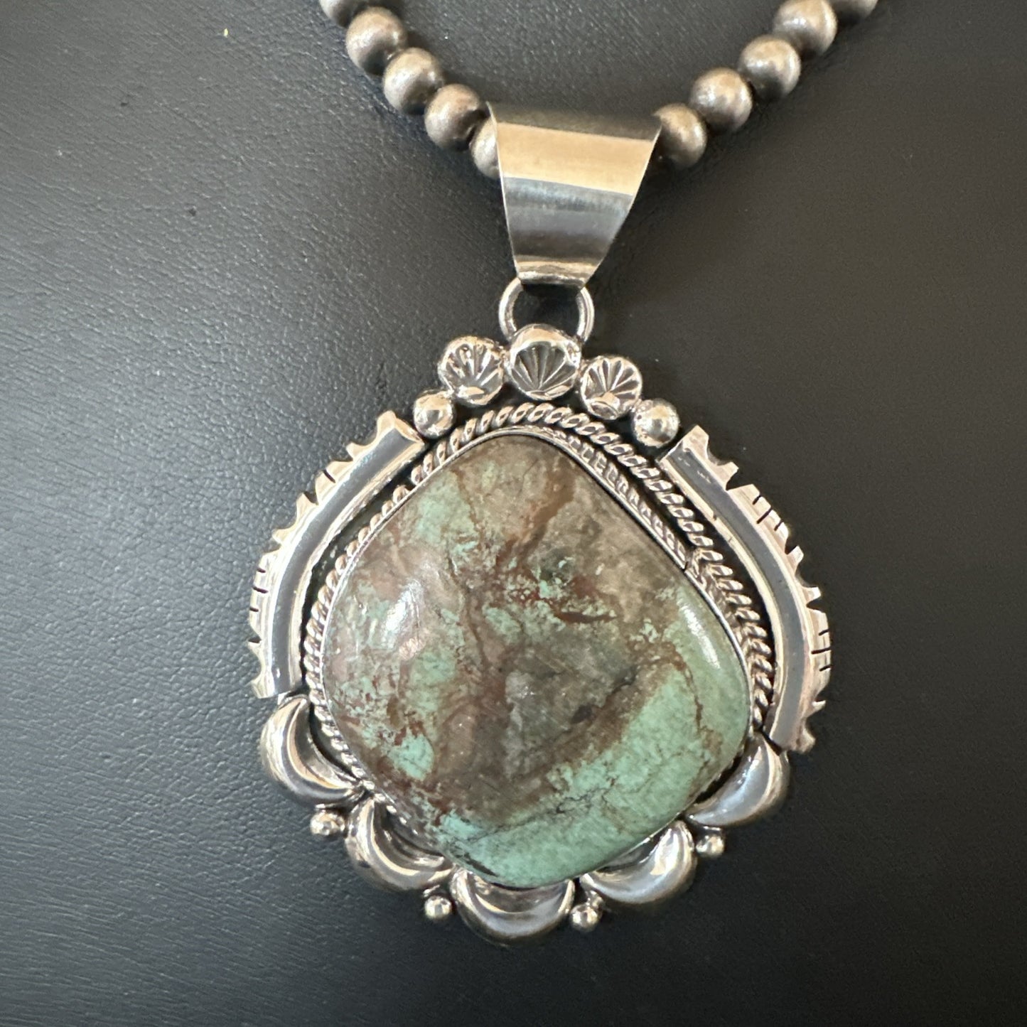 Yazzie Navajo Sterling Silver Blue Rustic Turquoise Necklace Pendant 18970