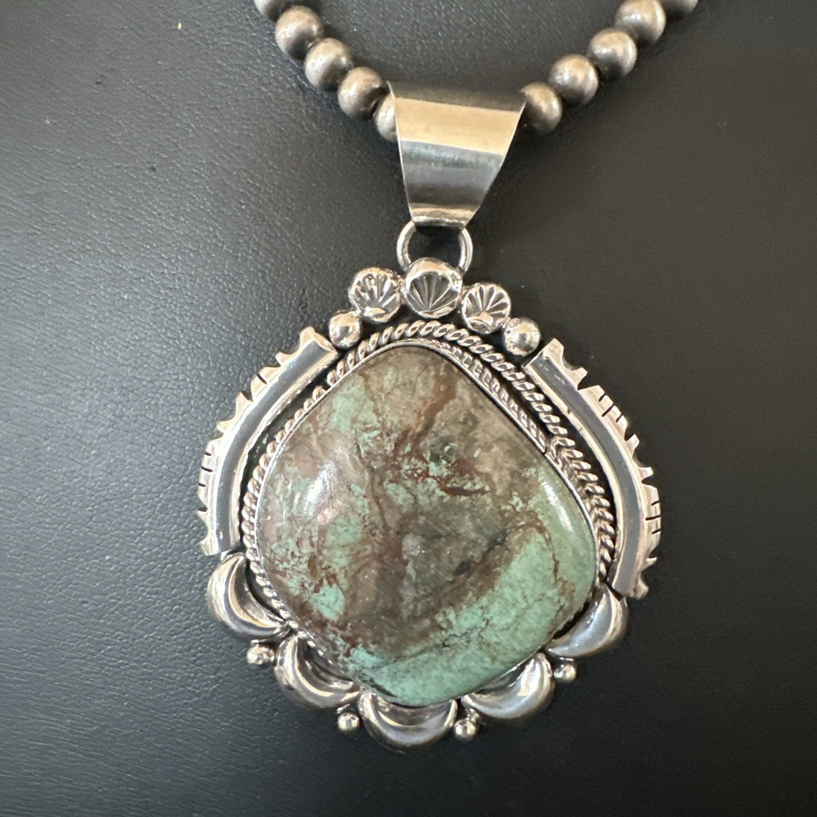 Yazzie Navajo Sterling Silver Blue Rustic Turquoise Necklace Pendant 18970