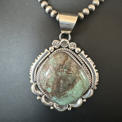 Yazzie Navajo Sterling Silver Blue Rustic Turquoise Necklace Pendant 18970