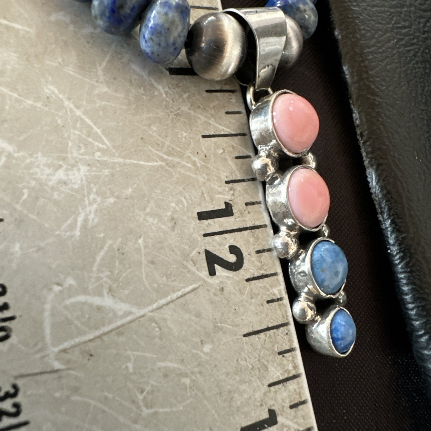 Cluster Pendant Pink Conch Lapis Navajo Pearls Sterling Silver Necklace 18896