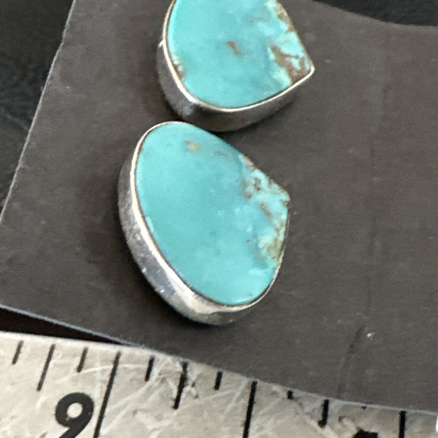 Blue Kingman Turquoise Navajo Sterling Silver Post Stud Earrings 18942