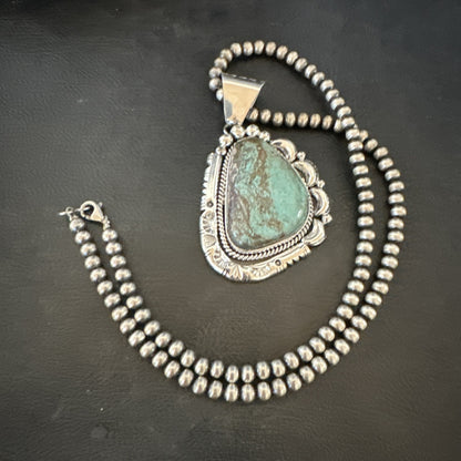 Yazzie Navajo Sterling Silver Blue Rustic Turquoise Necklace Pendant 18968