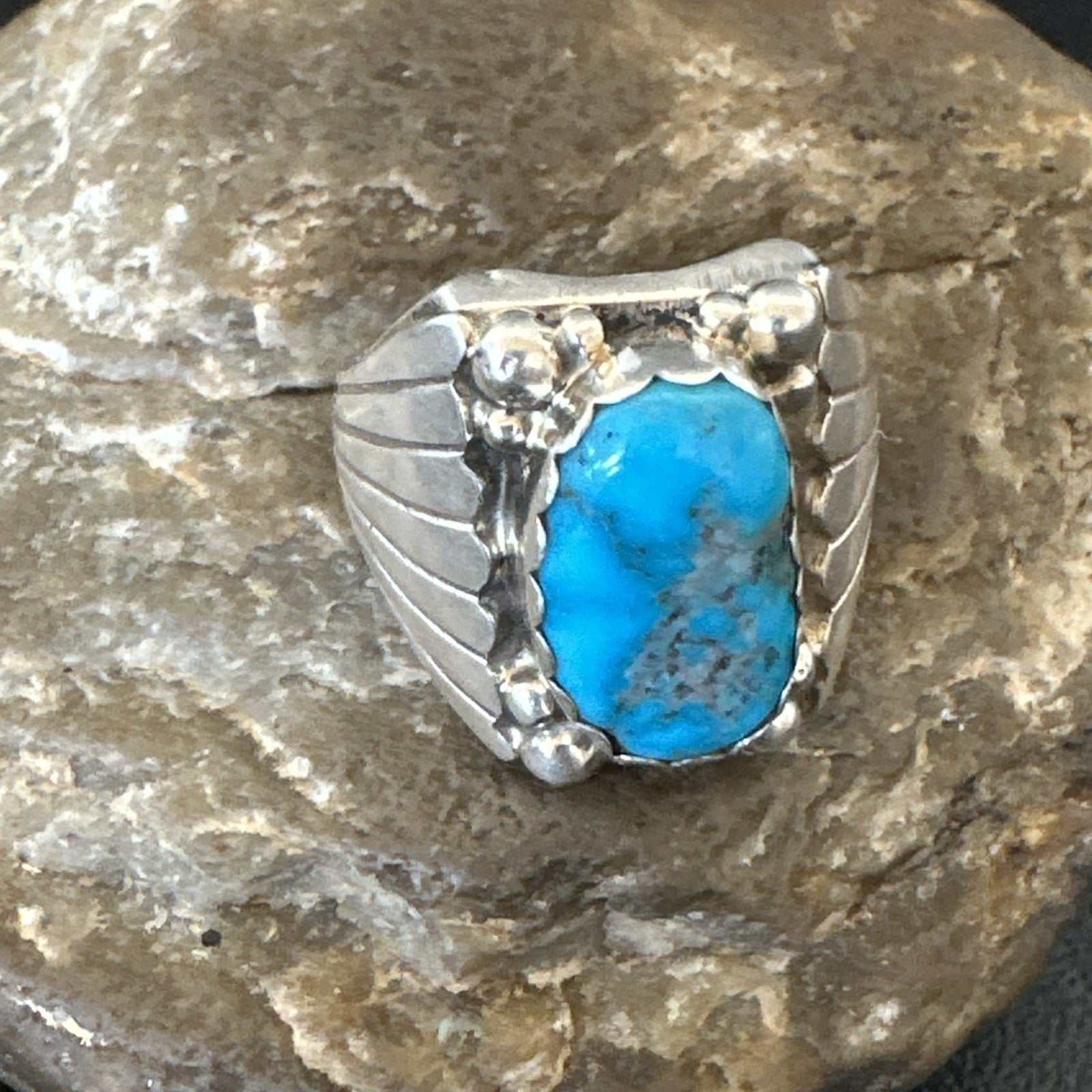 Navajo Sterling Silver Blue Kingman Turquoise Ring Size 10.75 19006