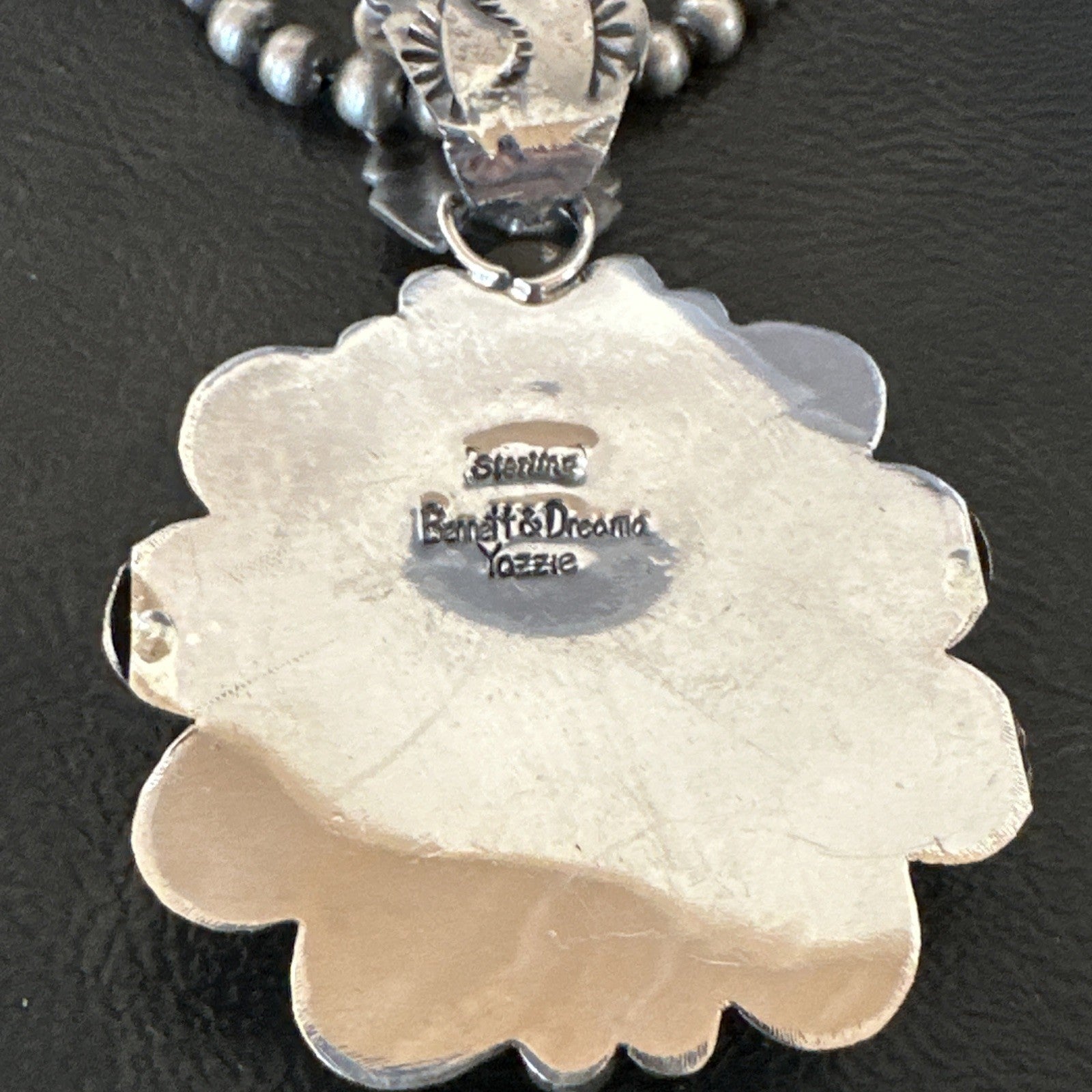 Yazzie Navajo Sterling Silver Blue Rustic Turquoise Necklace Pendant 2.75” 19000