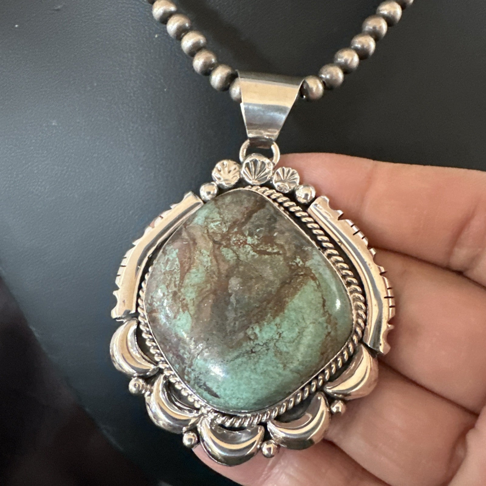 Yazzie Navajo Sterling Silver Blue Rustic Turquoise Necklace Pendant 18970