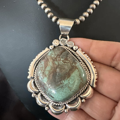 Yazzie Navajo Sterling Silver Blue Rustic Turquoise Necklace Pendant 18970