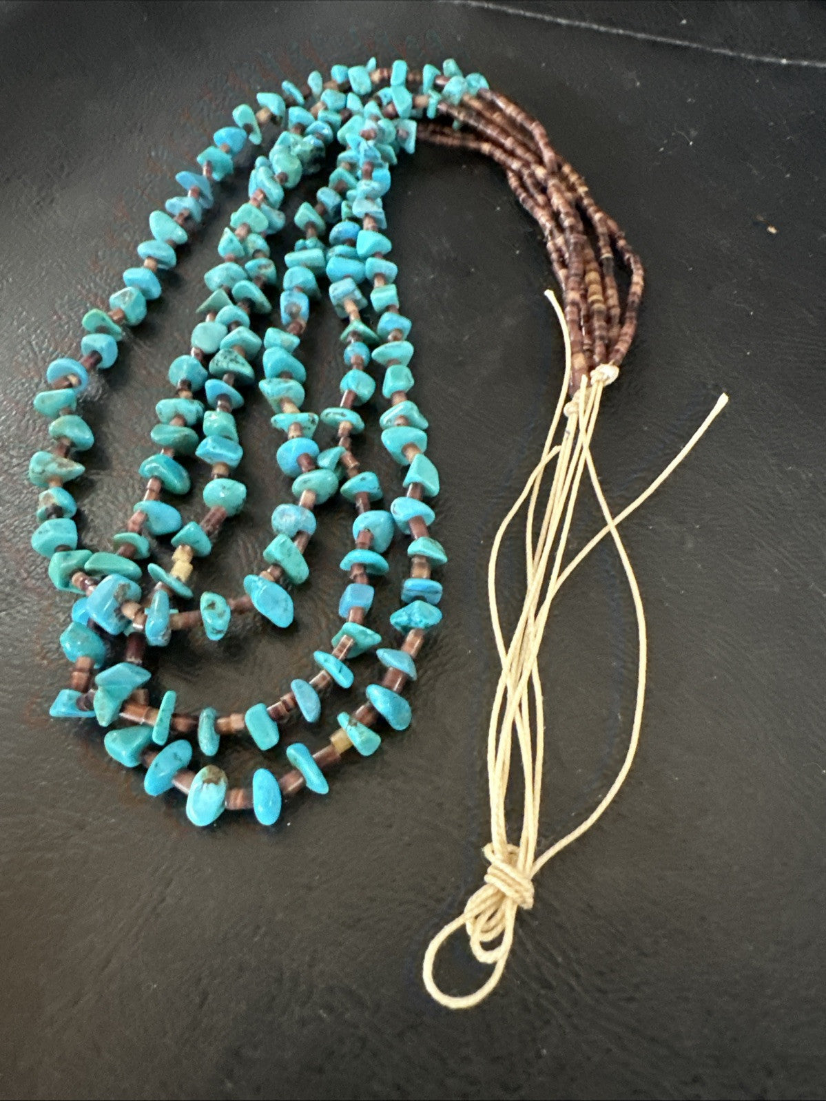 Blue Kingman Turquoise Shell 3 Strand Santo Domingo Necklace 24" 18892