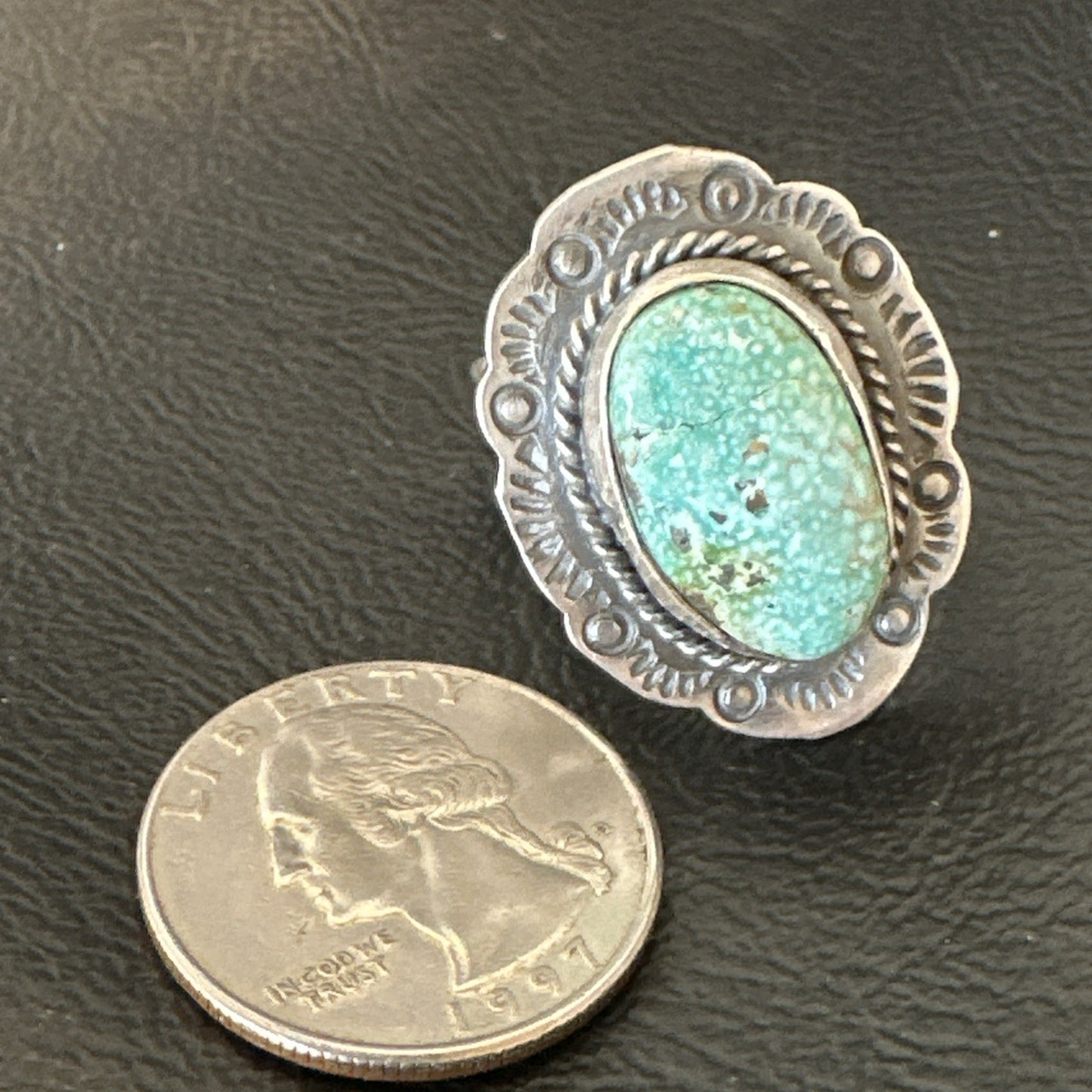 Navajo Sterling Silver Blue Kingman Turquoise Ring Size 7.5 19004