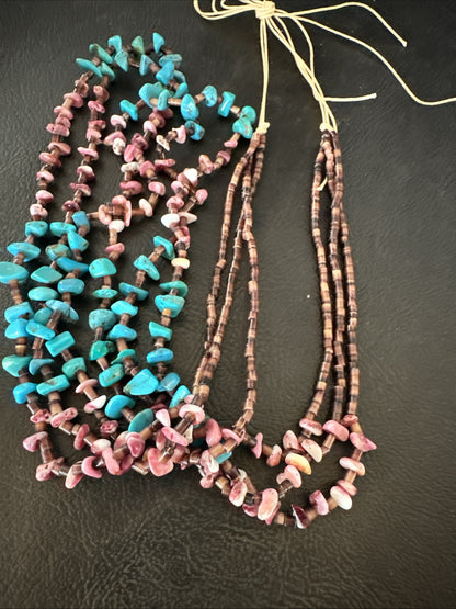 Blue Turquoise Purple Spiny Shell 3 Strand Santo Domingo Necklace 21" 18895