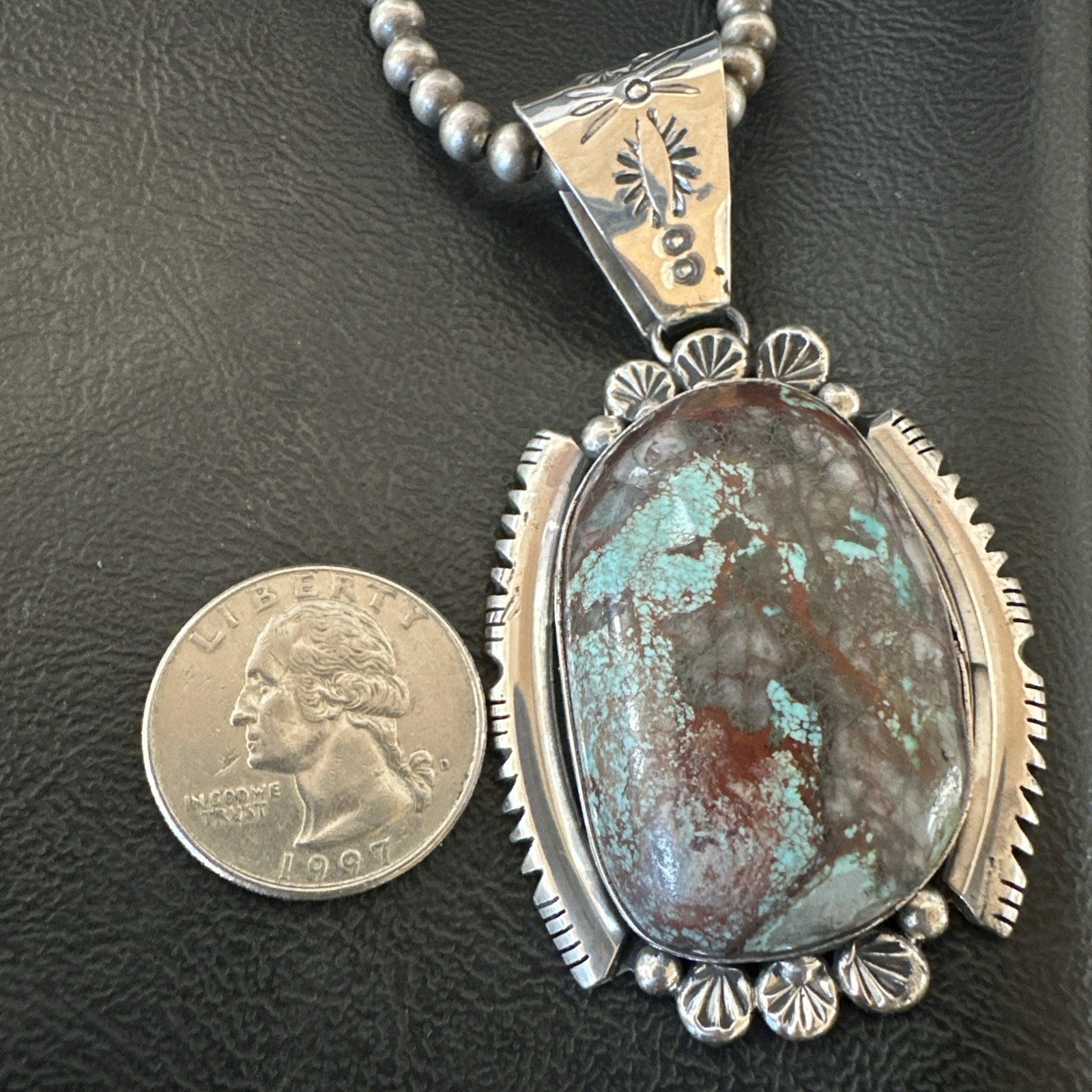 Yazzie Navajo Sterling Silver Blue Rustic Turquoise Necklace Pendant 3" 18997