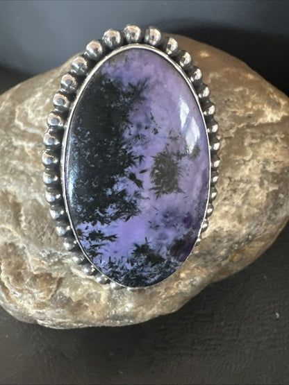 H Joe Purple Charoite Navajo Sterling Silver Oval Ring Size 7.5 18963
