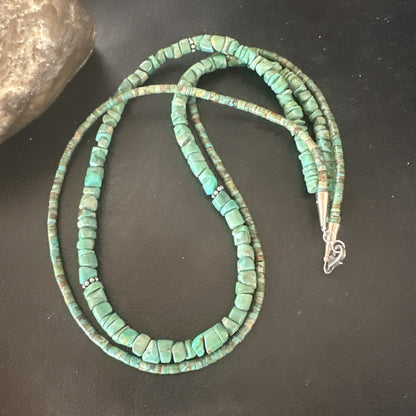 Sterling Silver Beads Heishi Green Turquoise 2 Strands Bead Necklace 18890