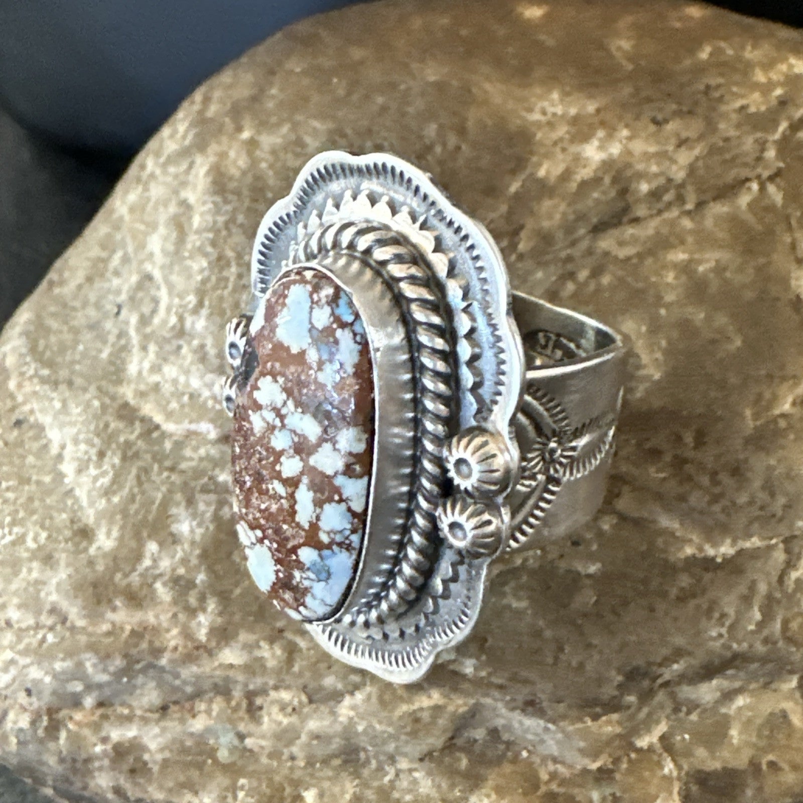Men Women Golden Hills Turquoise Navajo Sterling Silver Ring Sz 8 18959