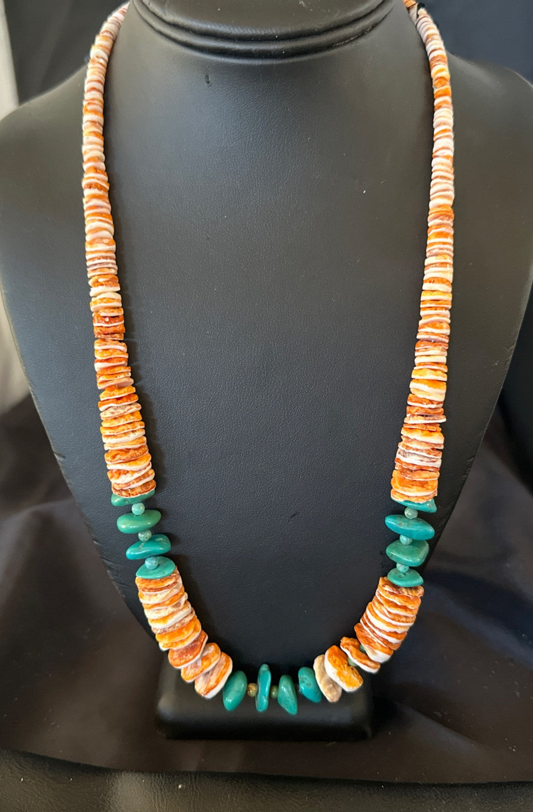 Santo Domingo Blue Turquoise Orange Spiny Bead Necklace 24" 18908