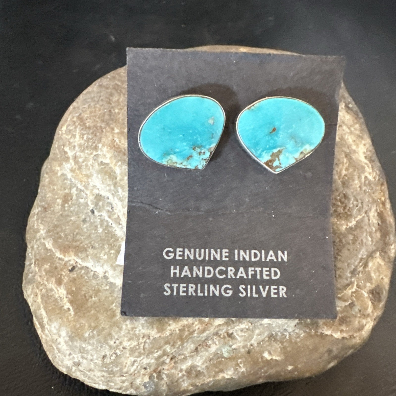 Blue Kingman Turquoise Navajo Sterling Silver Post Stud Earrings 18942