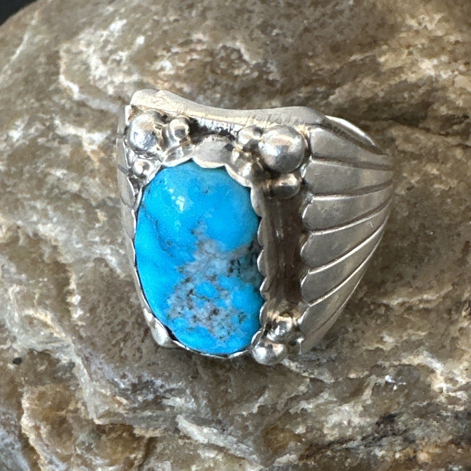 Navajo Sterling Silver Blue Kingman Turquoise Ring Size 10.75 19006