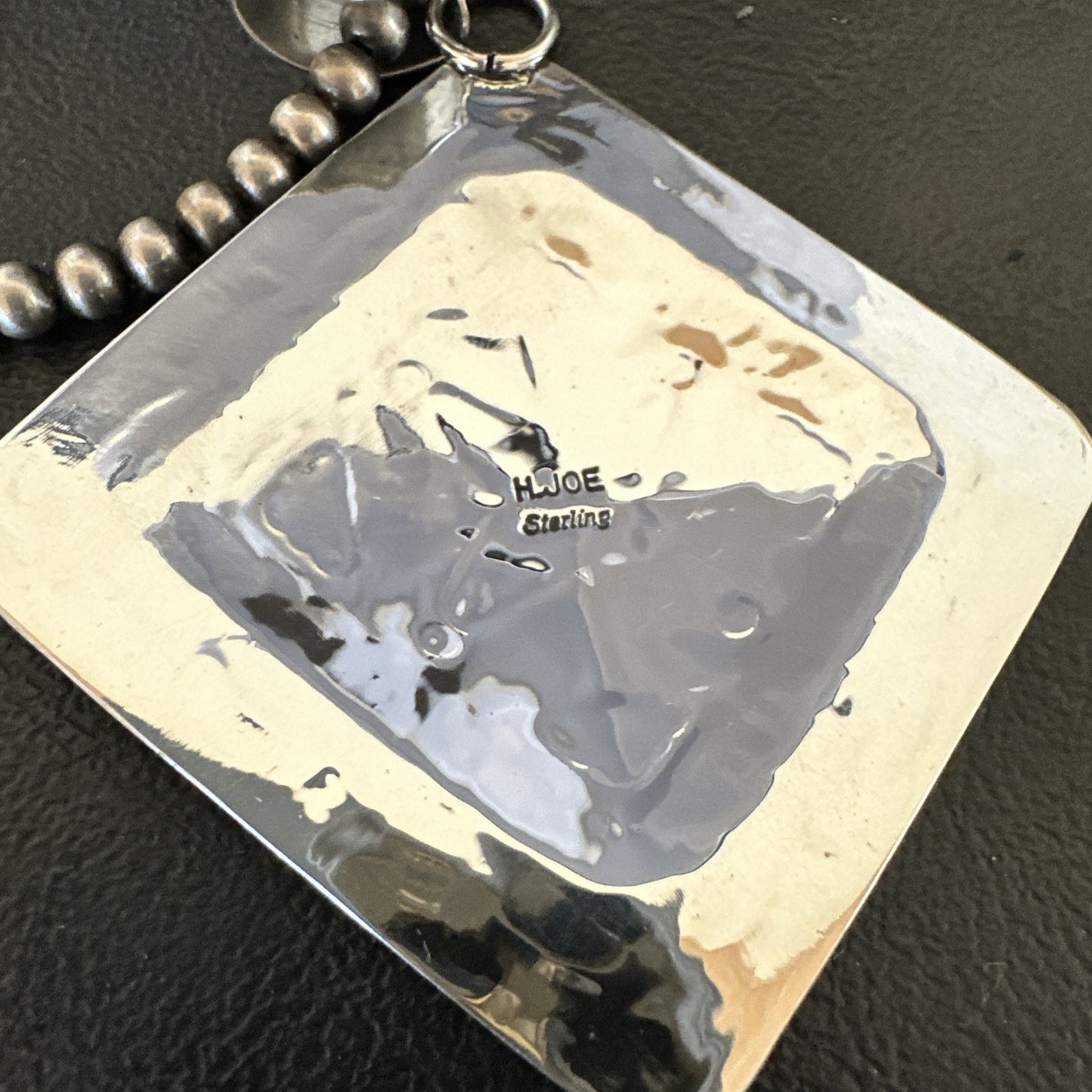 H Joe Handmade Stamped Pendant Navajo Sterling Silver Necklace 3.5" 18981