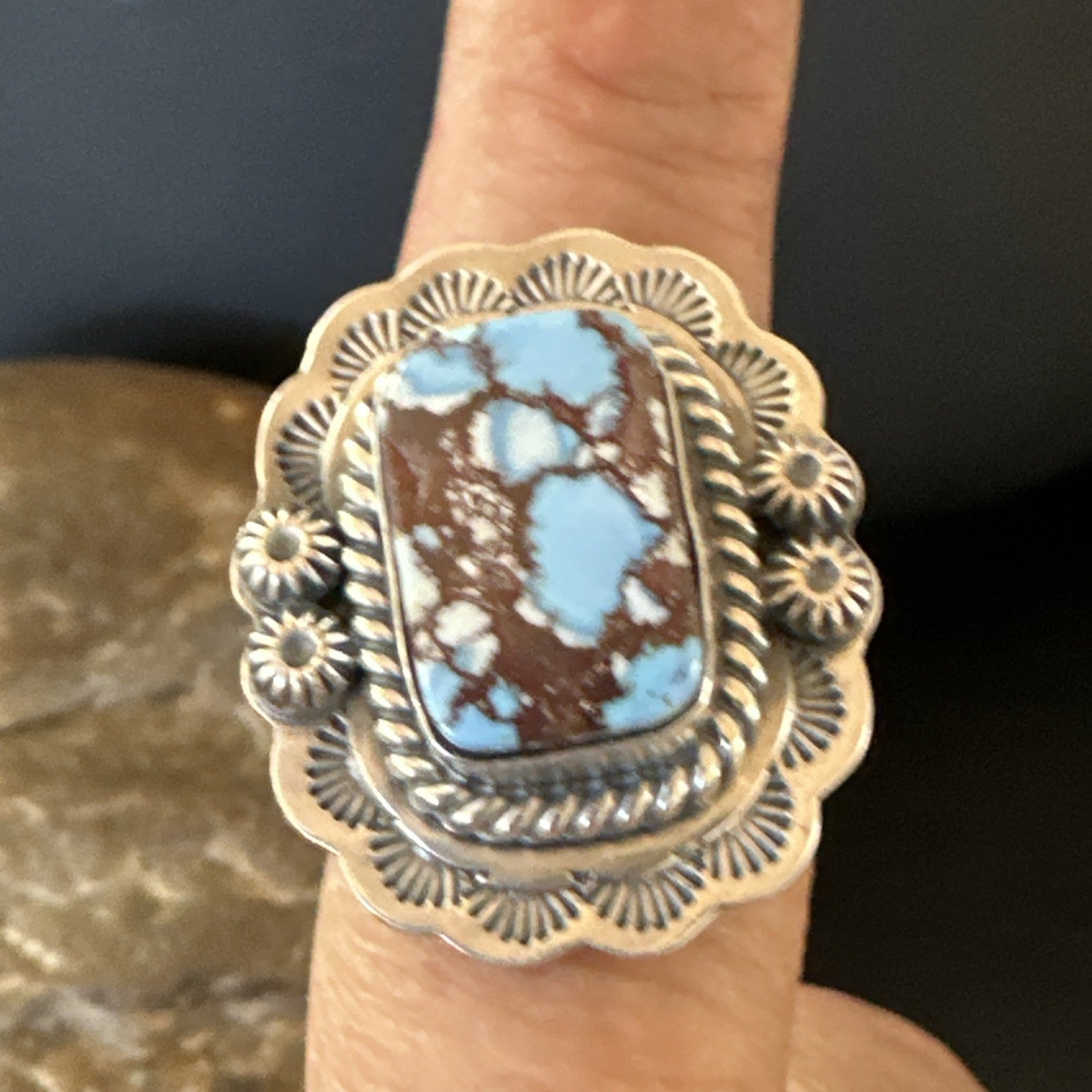 Men Women Golden Hills Turquoise Navajo Sterling Silver Ring Sz 8 18958