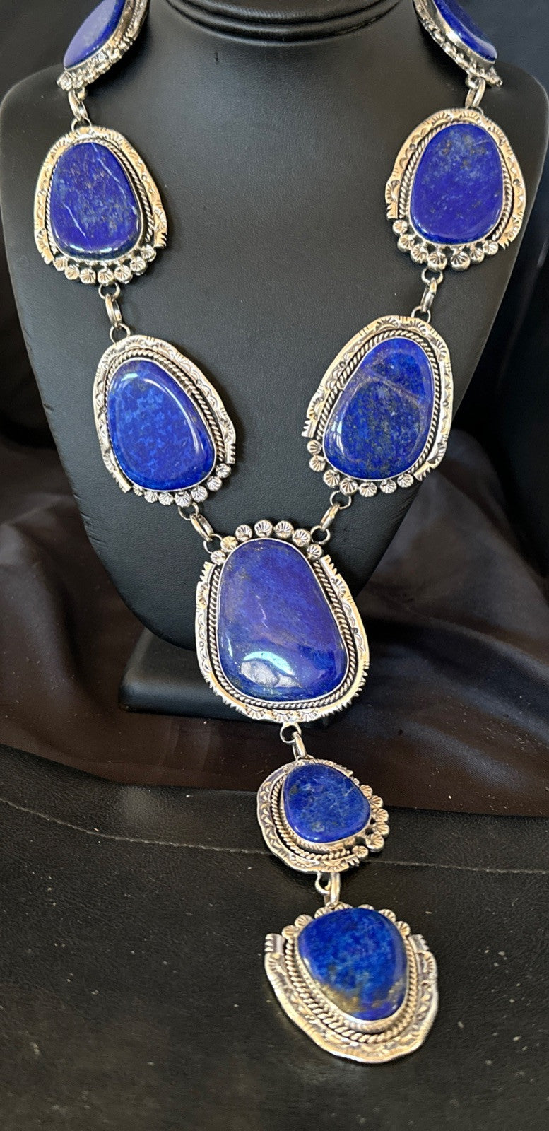 XXL Mens Womens Lapis Lazuli  Sterling Silver Beads Lariat Necklace 29" 18986