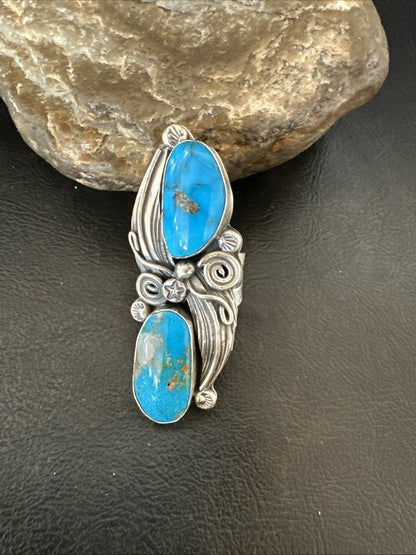 XL Navajo Cluster Blue Kingman Turquoise Sterling Silver Ring Sz 7 18990
