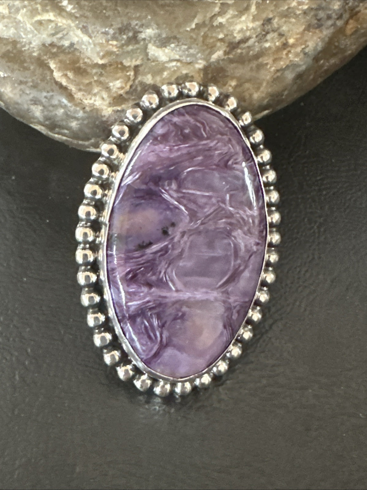 H Joe Purple Charoite Navajo Sterling Silver Oval Ring Size 7 18962