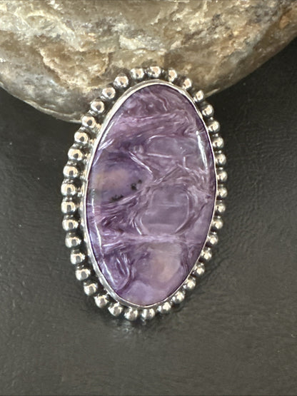 H Joe Purple Charoite Navajo Sterling Silver Oval Ring Size 7 18962