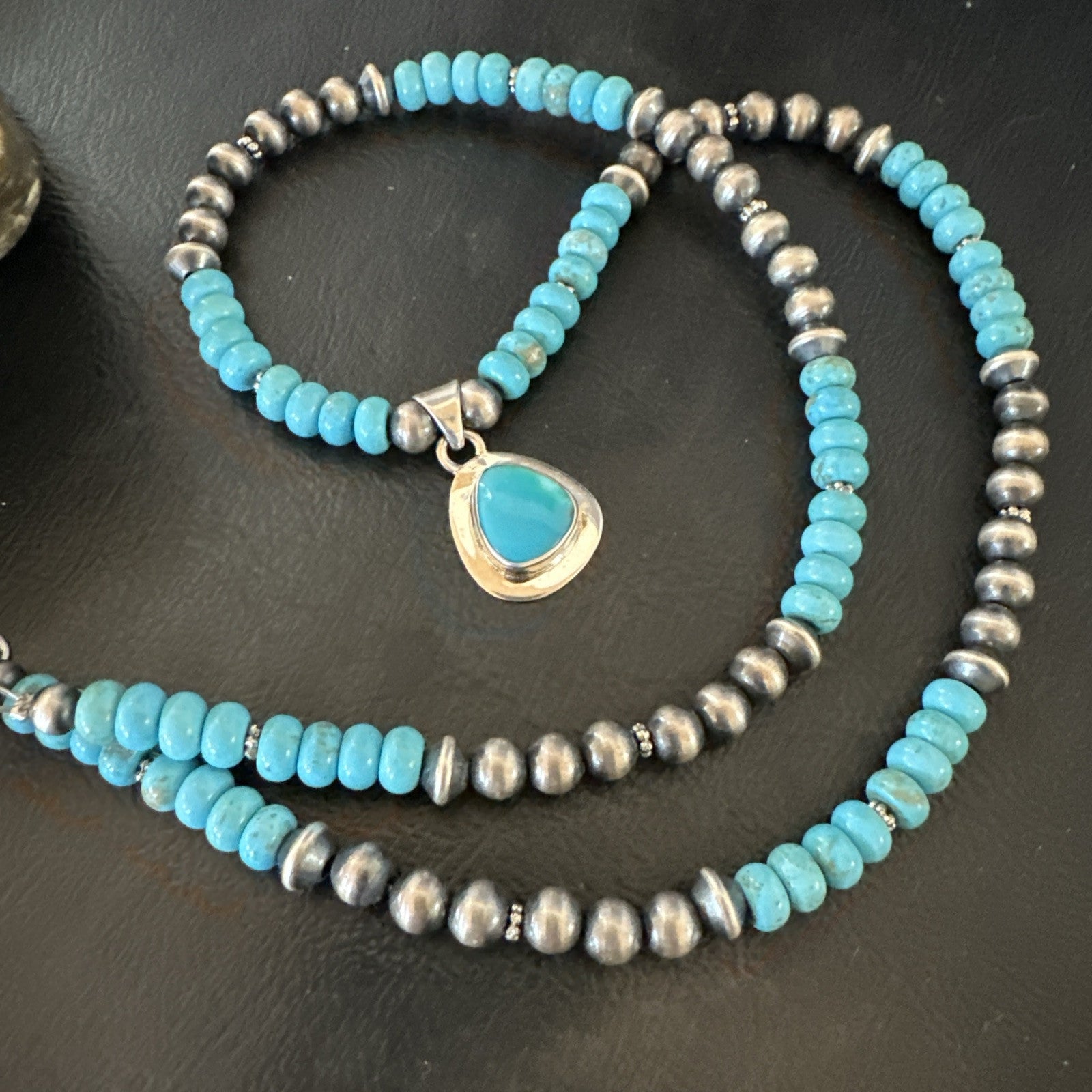 WoMens Blue Kingman Turquoise Pendant Navajo Sterling Silver Necklace 21" 18940