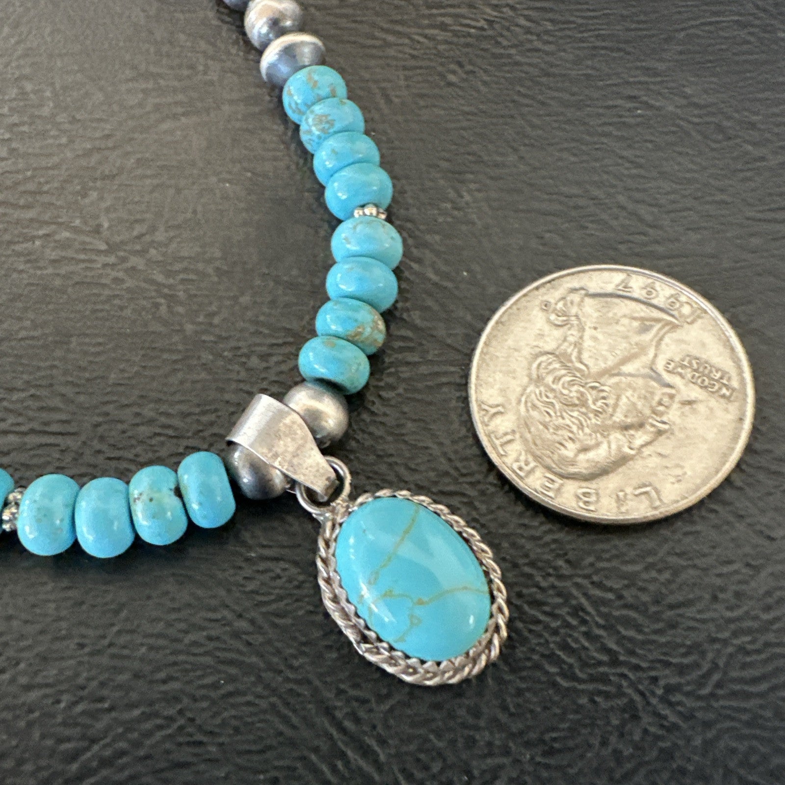 WoMens Blue Kingman Turquoise Pendant Navajo Sterling Silver Necklace 21" 18937