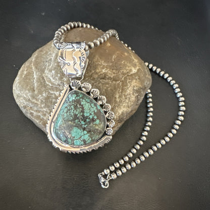 Navajo Sterling Silver Green Rustic Turquoise Necklace Pendant 2.75” 19011
