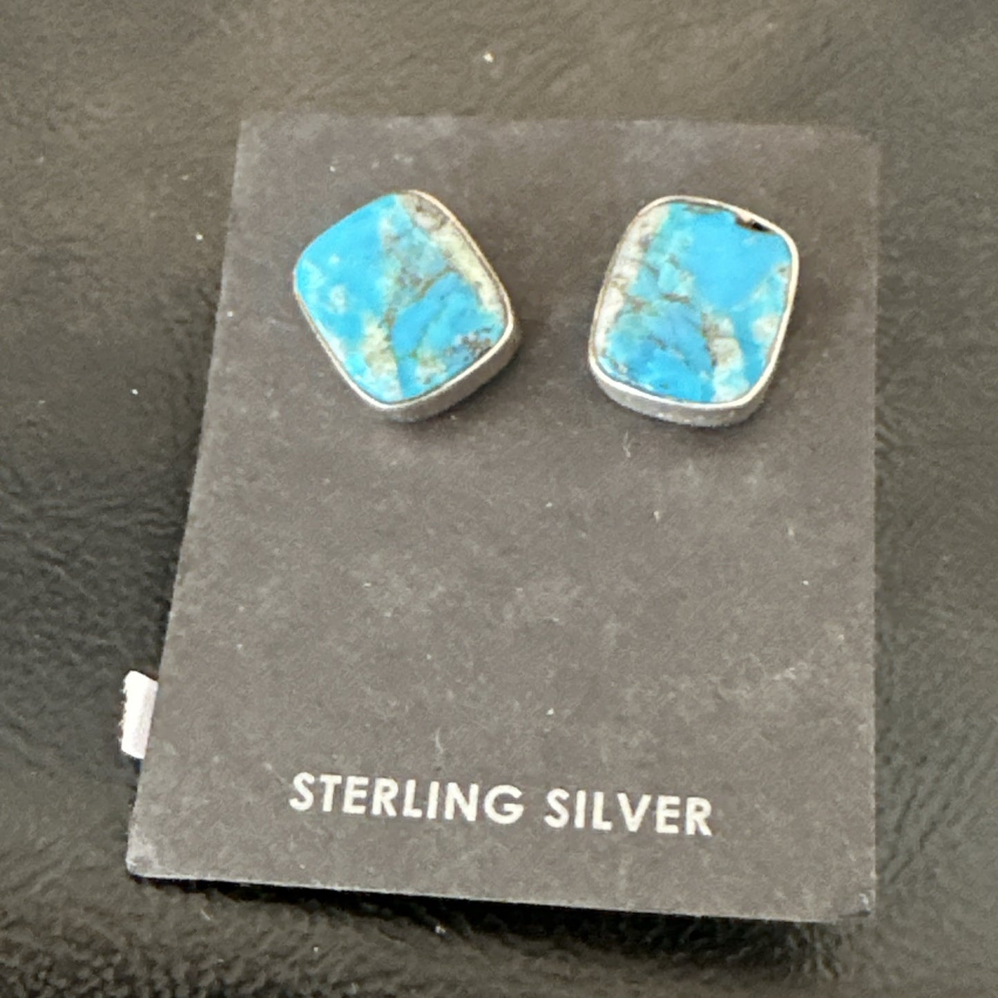 Blue Kingman Turquoise Navajo Sterling Silver Post Stud Earrings 18949