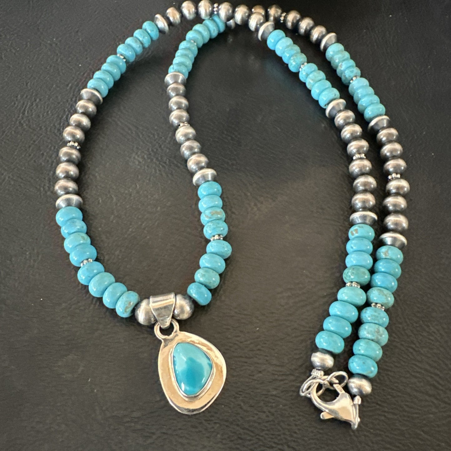 WoMens Blue Kingman Turquoise Pendant Navajo Sterling Silver Necklace 21" 18936