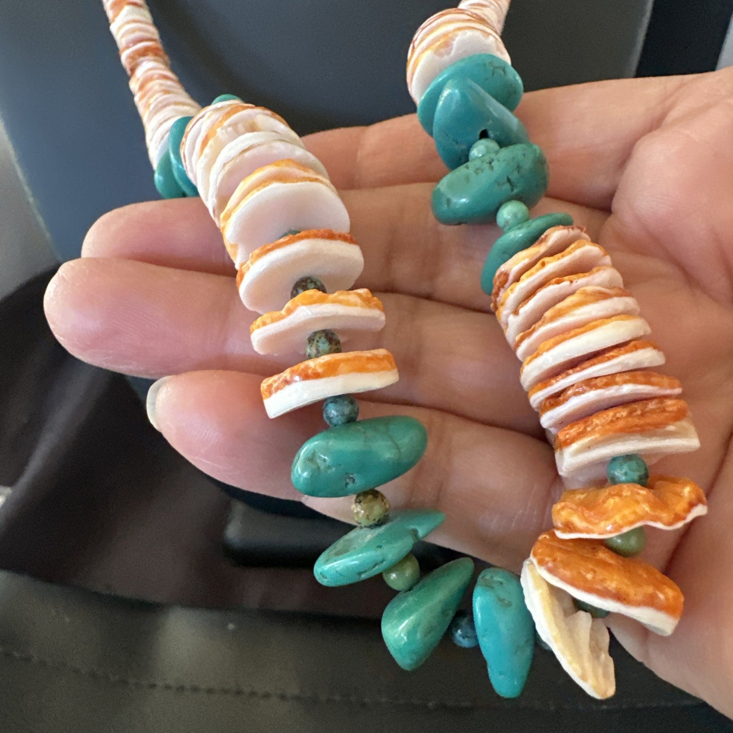 Santo Domingo Blue Turquoise Orange Spiny Bead Necklace 24" 18908