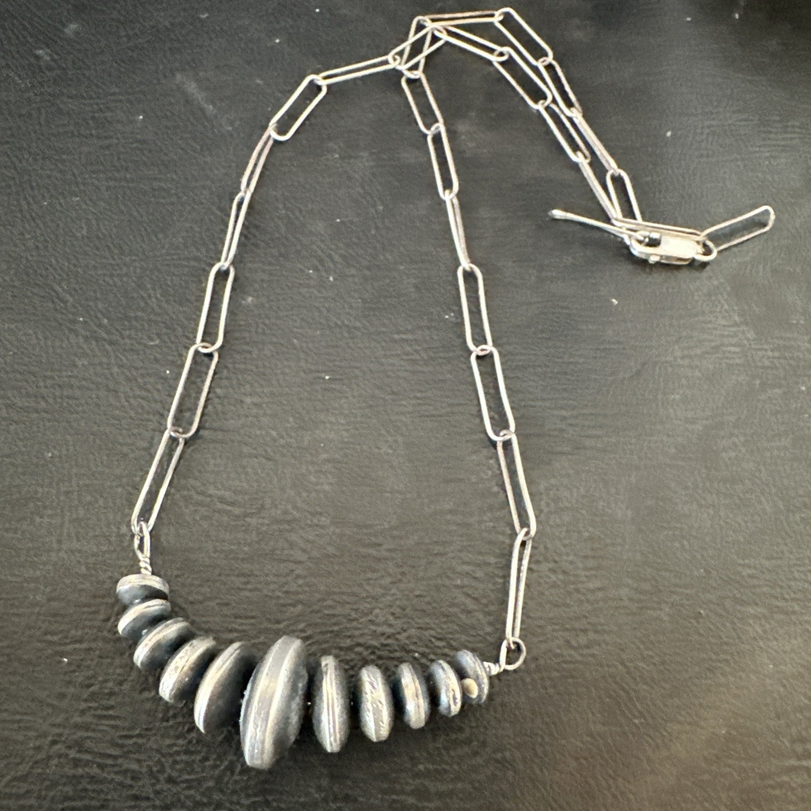 Navajo Rondel Saucer Flat Sterling Silver Beads Chain Necklace 18” 18948