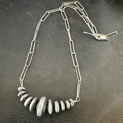 Navajo Rondel Saucer Flat Sterling Silver Beads Chain Necklace 18” 18948