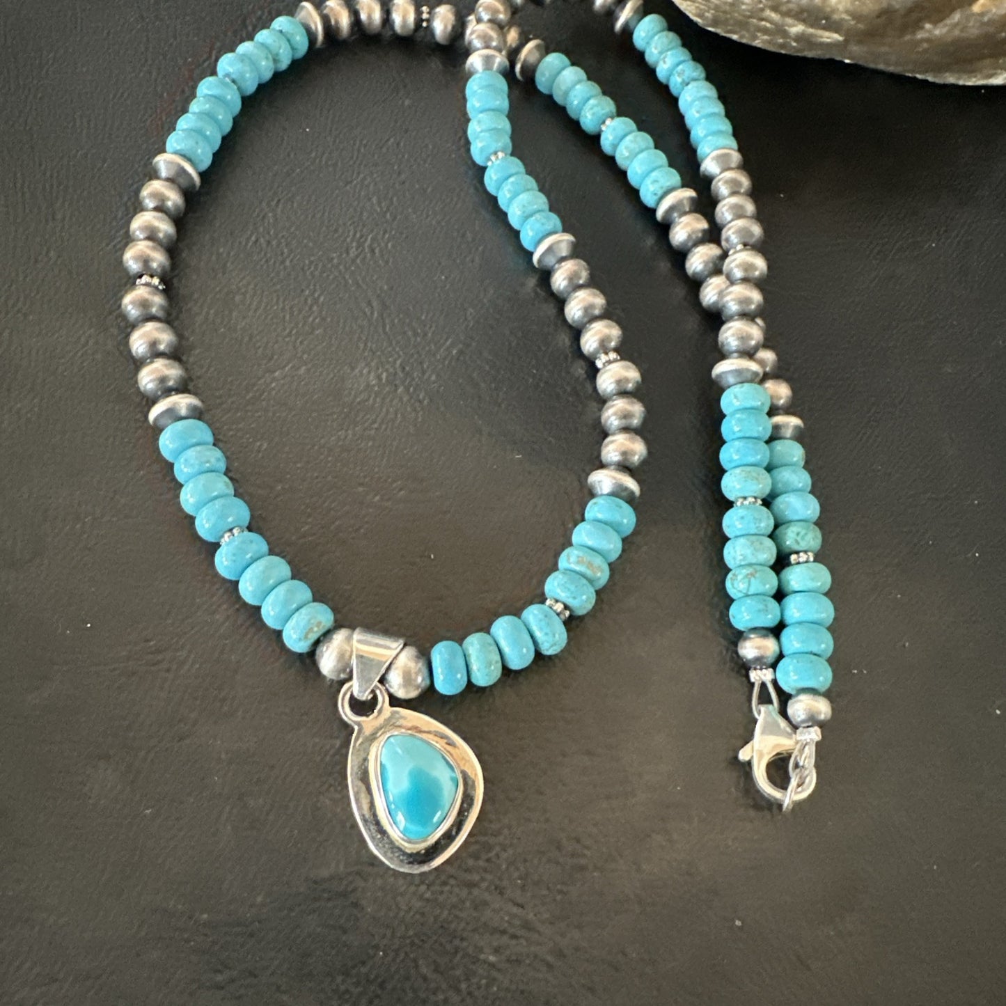 WoMens Blue Kingman Turquoise Pendant Navajo Sterling Silver Necklace 21" 18936