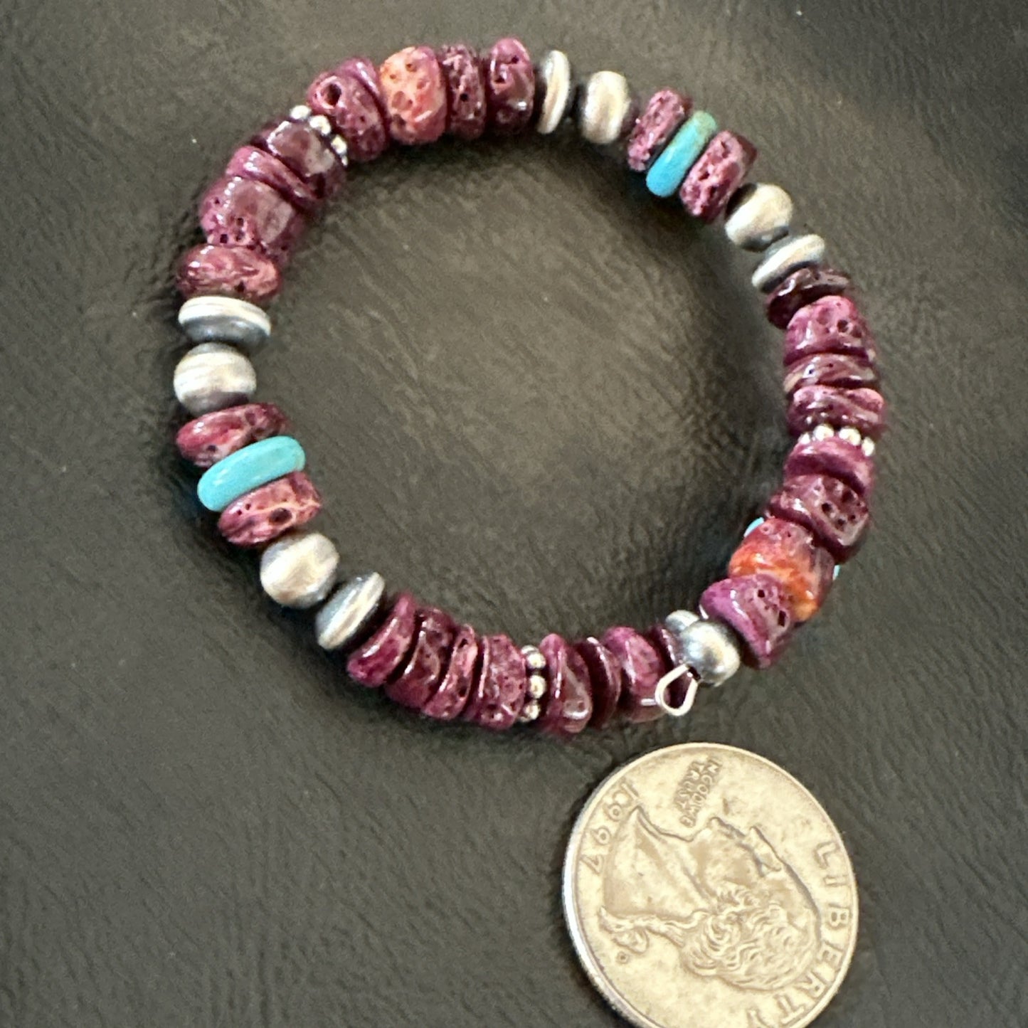 Purple Spiny Turquoise 8mm Wire Bead Wrap Bracelet Navajo Sterling Silver 18902