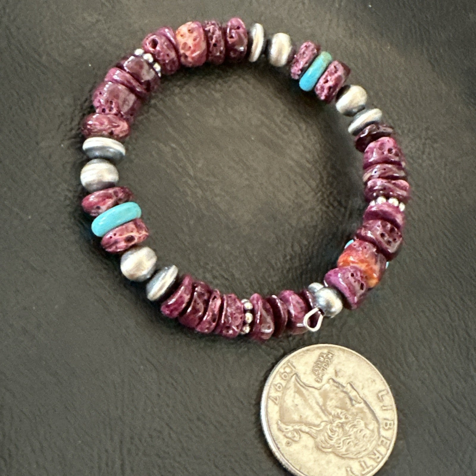 Purple Spiny Turquoise 8mm Wire Bead Wrap Bracelet Navajo Sterling Silver 18902