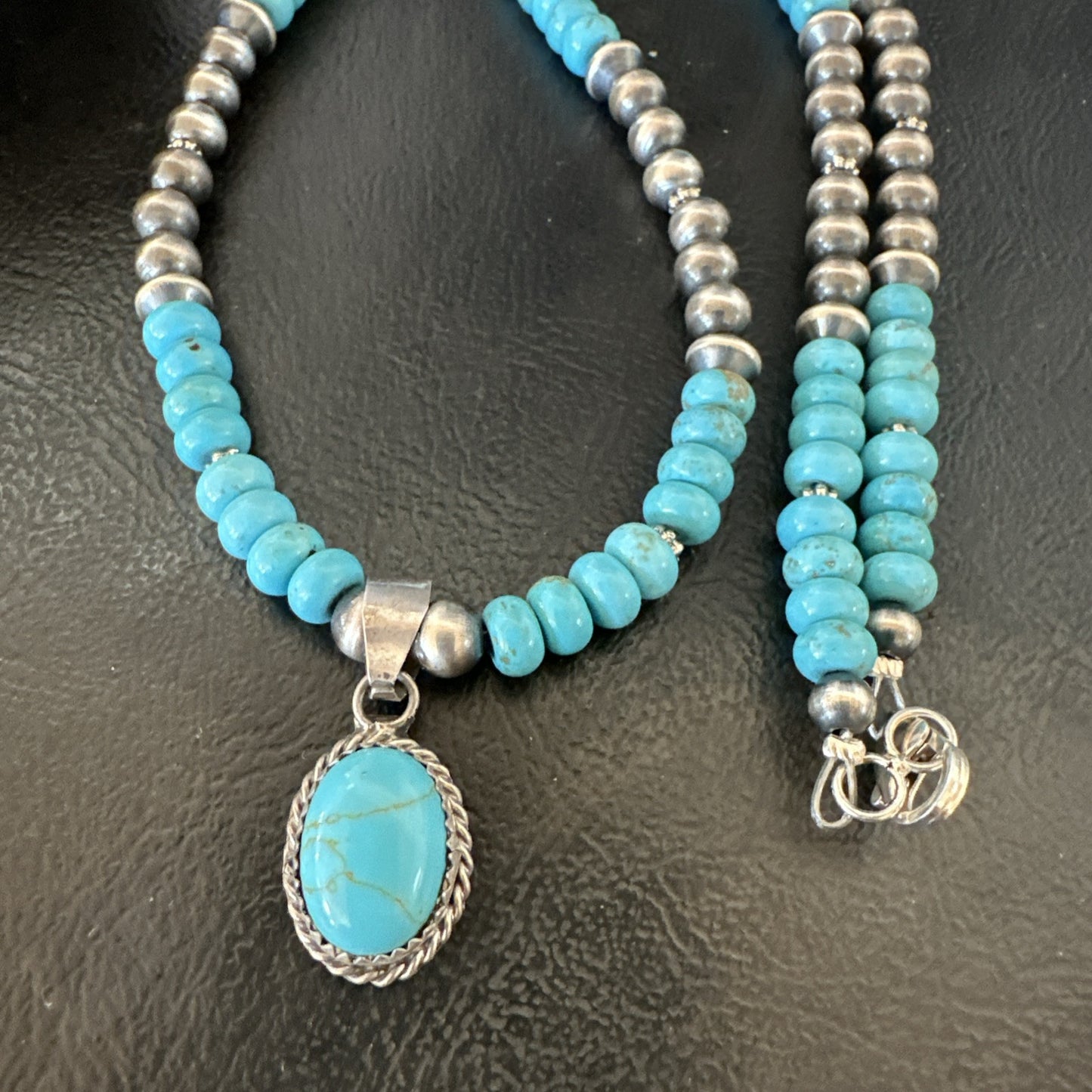 WoMens Blue Kingman Turquoise Pendant Navajo Sterling Silver Necklace 21" 18937