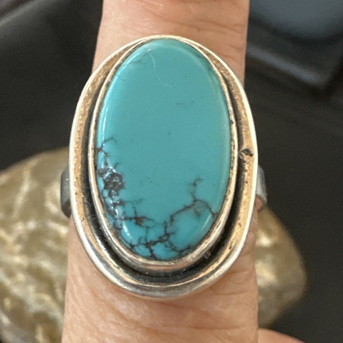 Navajo Sterling Silver Blue Kingman Turquoise Ring Size 7.5 19003