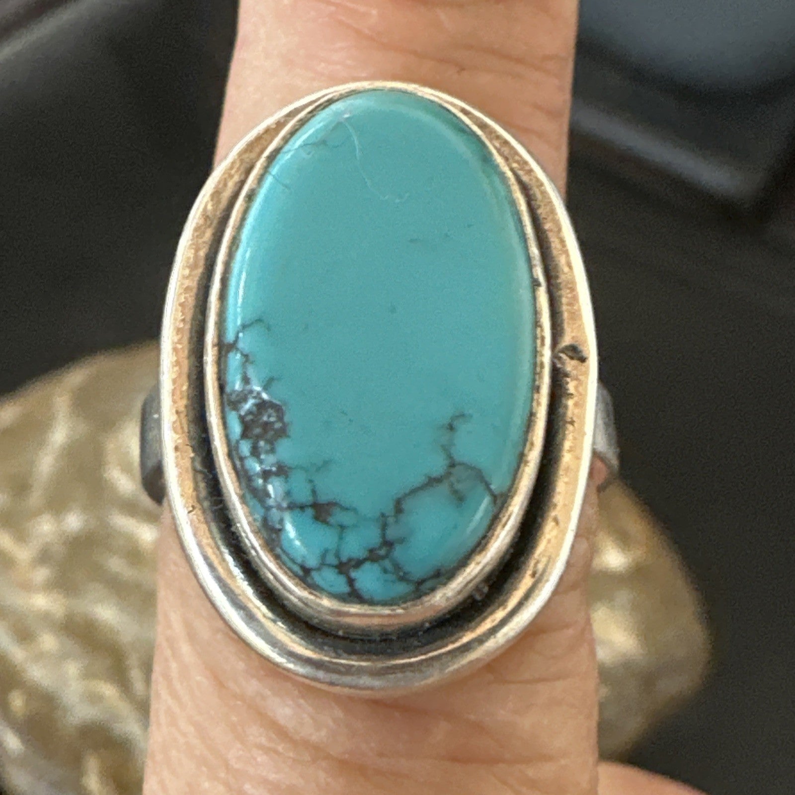 Navajo Sterling Silver Blue Kingman Turquoise Ring Size 7.5 19003