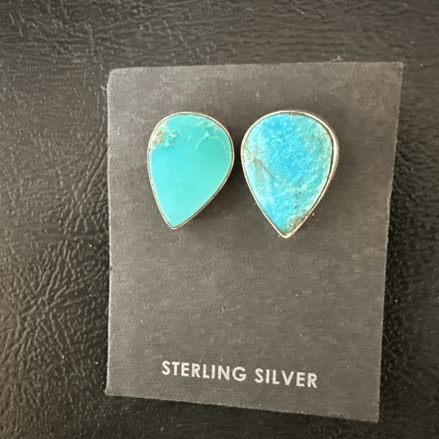 Blue Kingman Turquoise Navajo Sterling Silver Post Stud Earrings 18941