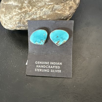 Blue Kingman Turquoise Navajo Sterling Silver Post Stud Earrings 18942