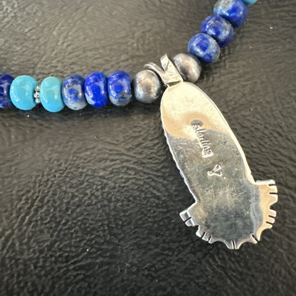 WoMens Opal Inlay Pendant Navajo Sterling Silver Blue Lapis Bead Necklace 18914