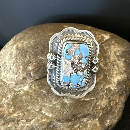 Men Women Golden Hills Turquoise Navajo Sterling Silver Ring Sz 8 18957